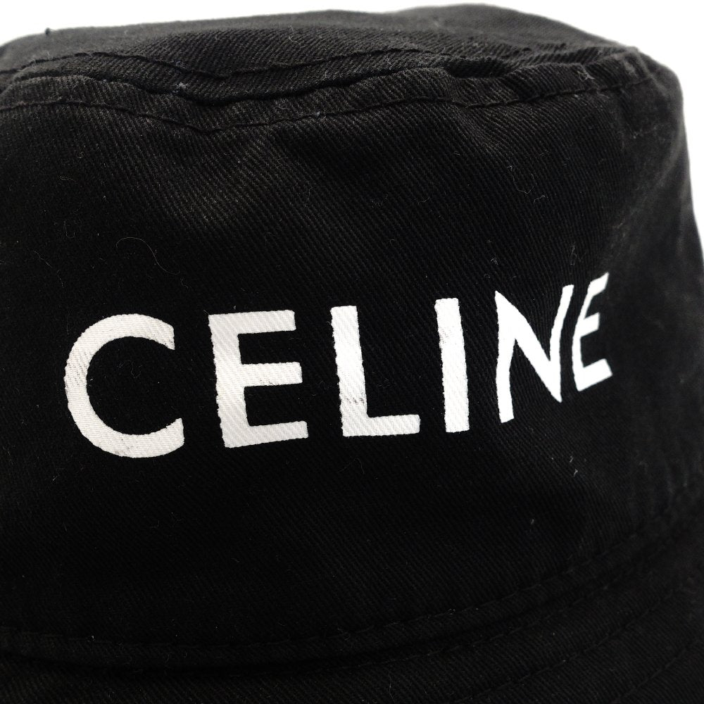 Celine Bucket Hat Black M Size Cotton Logo 7-3-824