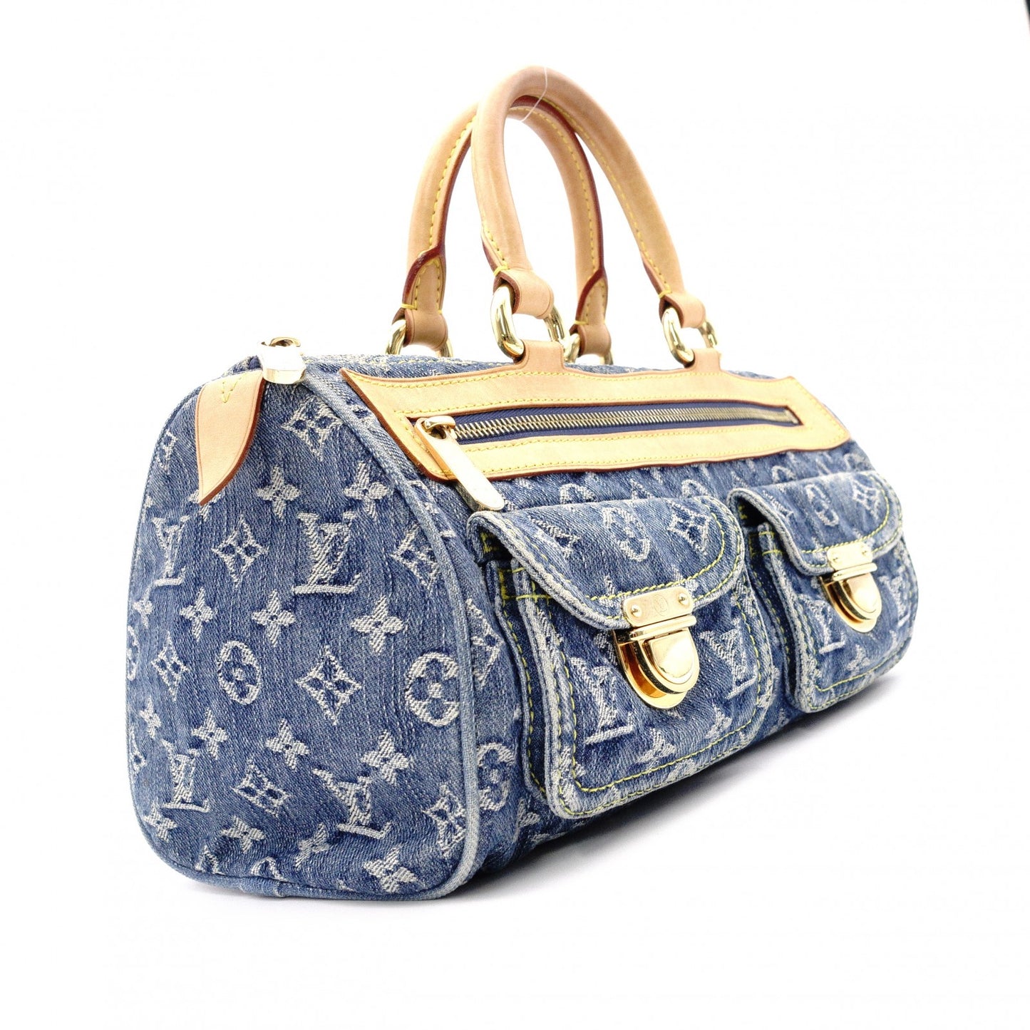 LOUIS VUITTON Denim Neo Speedy Handbag, Denim, Leather, Denim Monogram