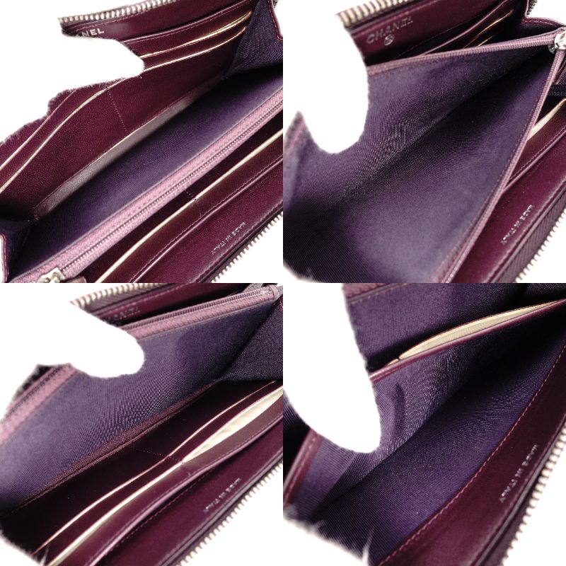 CHANEL Matelassé Long Wallet Leather Purple Wallet Silver Hardware