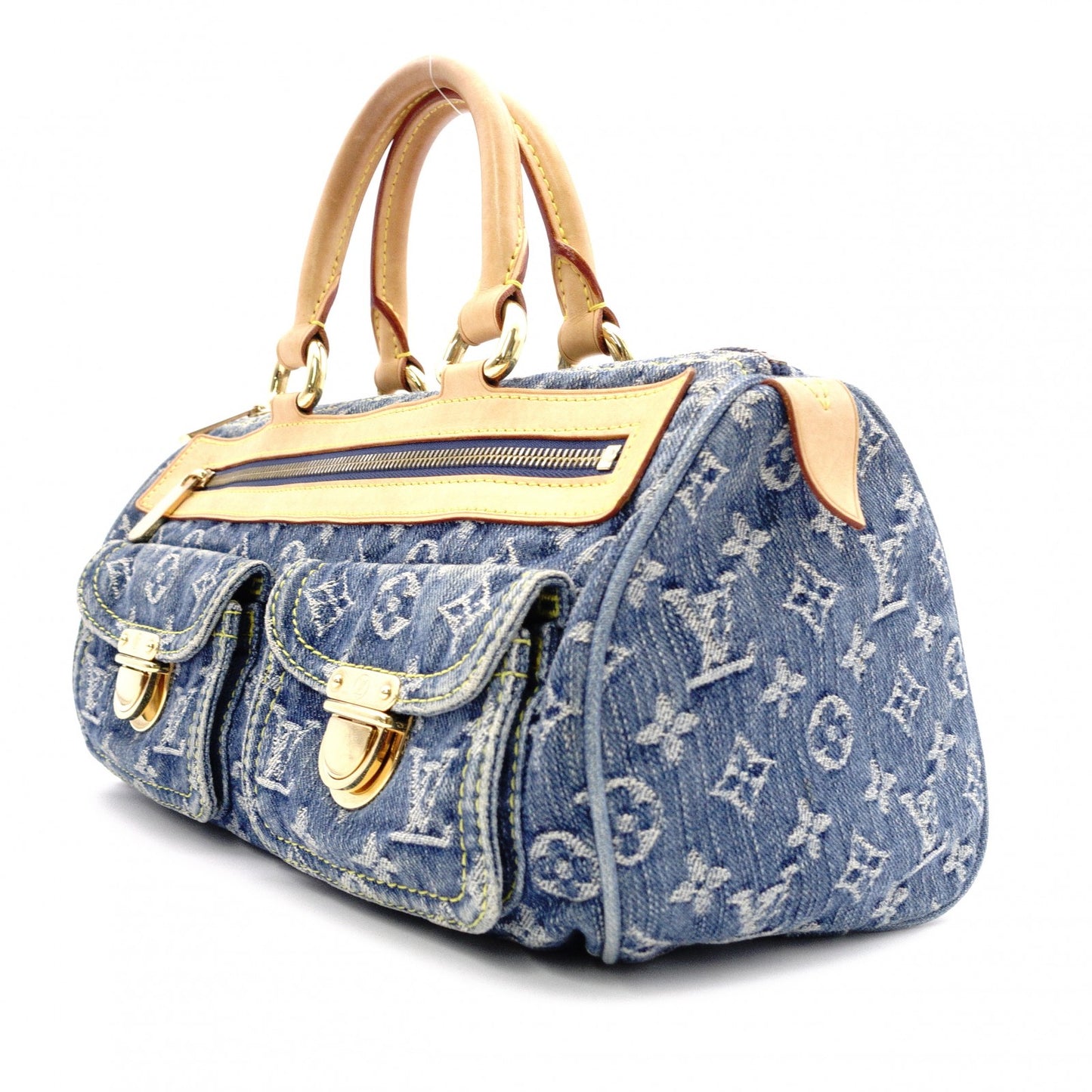 LOUIS VUITTON Denim Neo Speedy Handbag, Denim, Leather, Denim Monogram