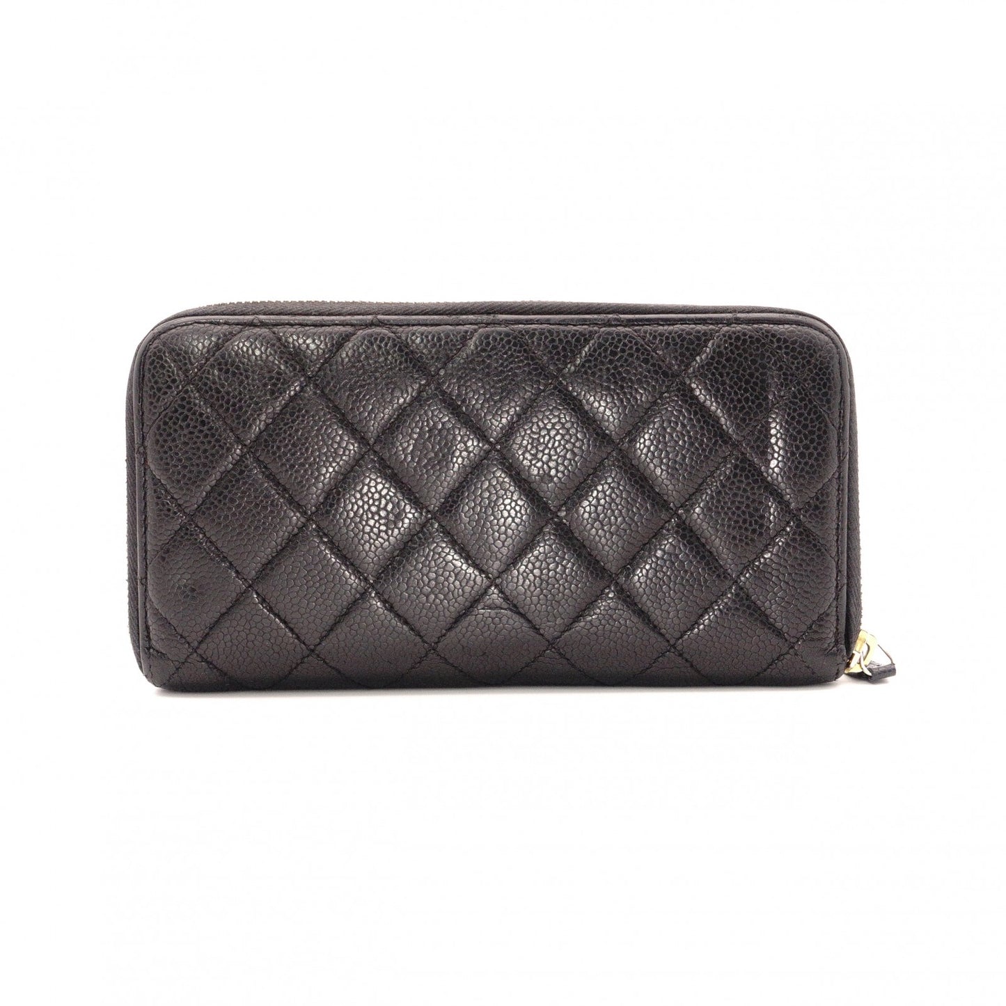 CHANEL Caviar Skin Matelassé Long Wallet, Leather, Black, Gold Hardware, CC Logo