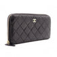 CHANEL Caviar Skin Matelassé Long Wallet, Leather, Black, Gold Hardware, CC Logo