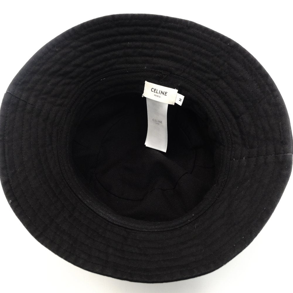 Celine Bucket Hat Black M Size Cotton Logo 7-3-824