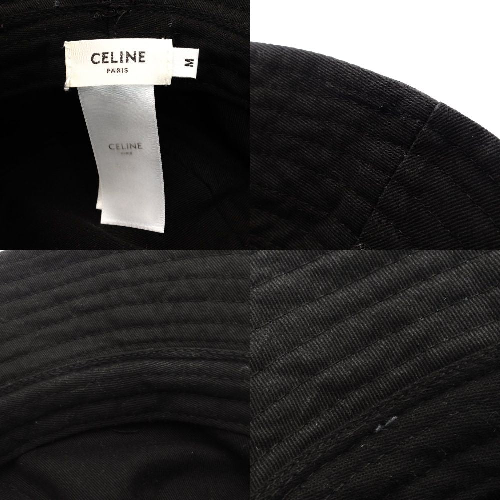 Celine Bucket Hat Black M Size Cotton Logo 7-3-824