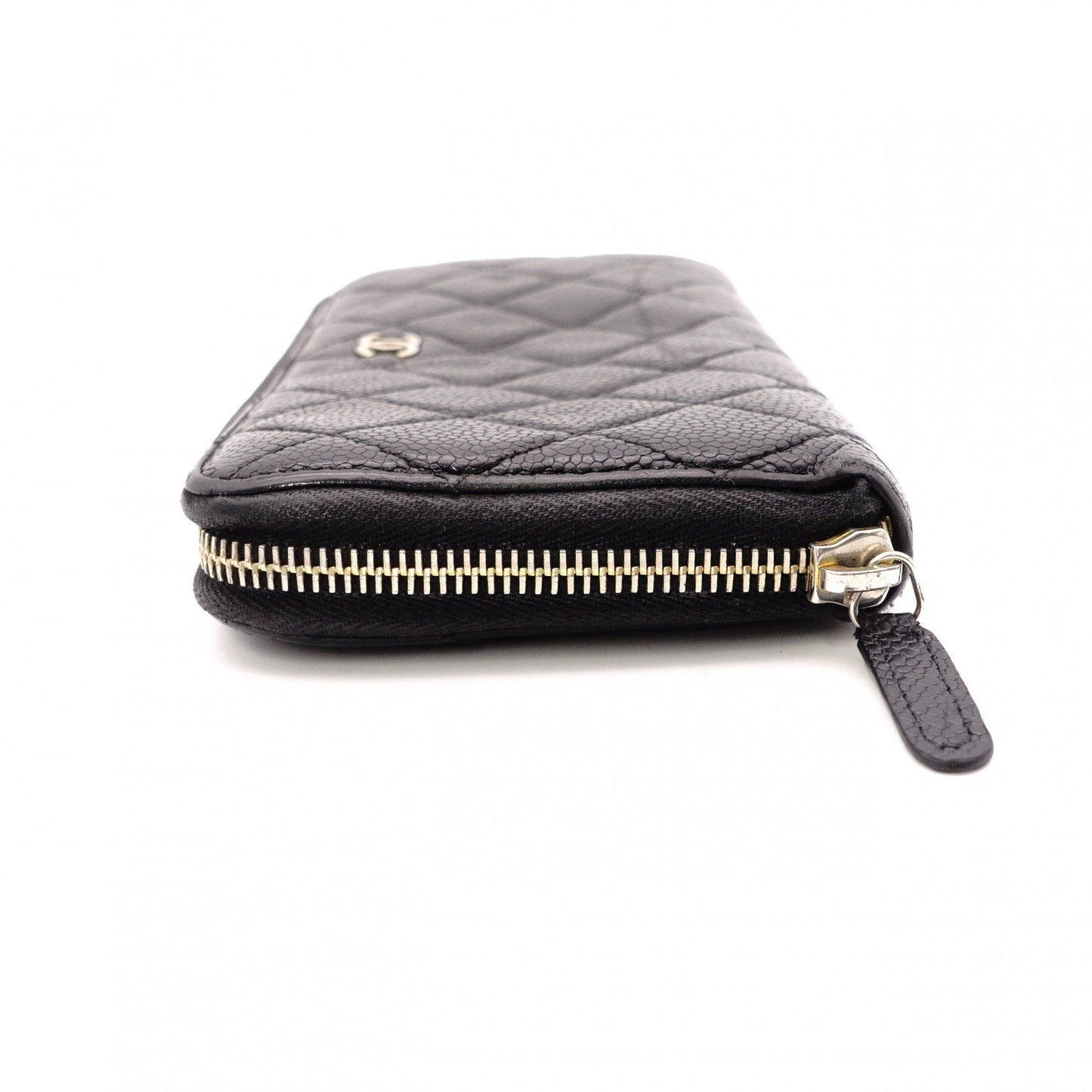 CHANEL Caviar Skin Matelassé Long Wallet, Leather, Black, Gold Hardware, CC Logo