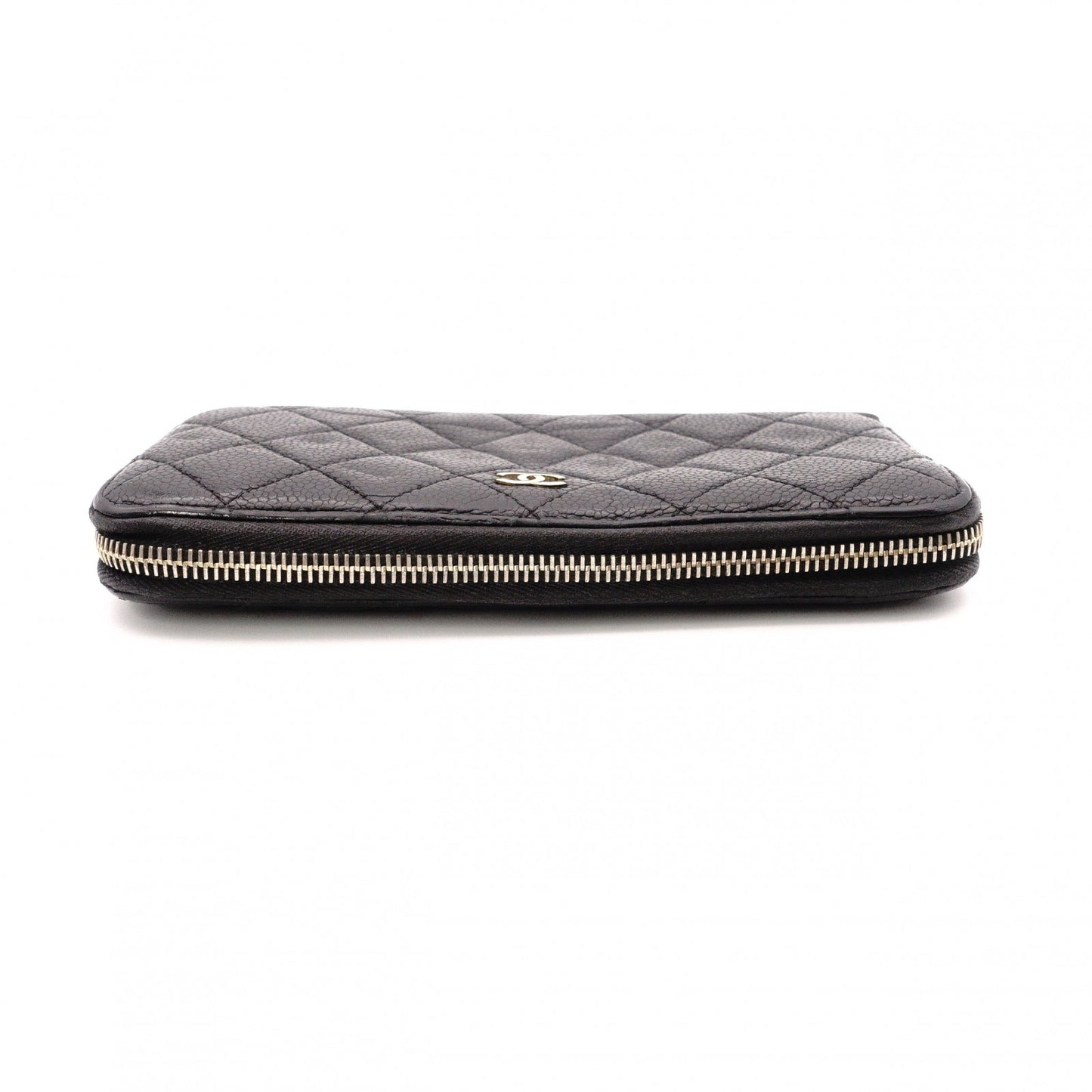 CHANEL Caviar Skin Matelassé Long Wallet, Leather, Black, Gold Hardware, CC Logo