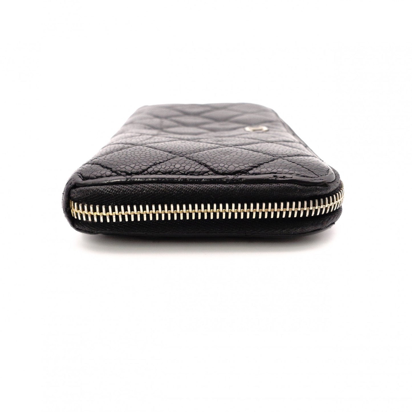 CHANEL Caviar Skin Matelassé Long Wallet, Leather, Black, Gold Hardware, CC Logo