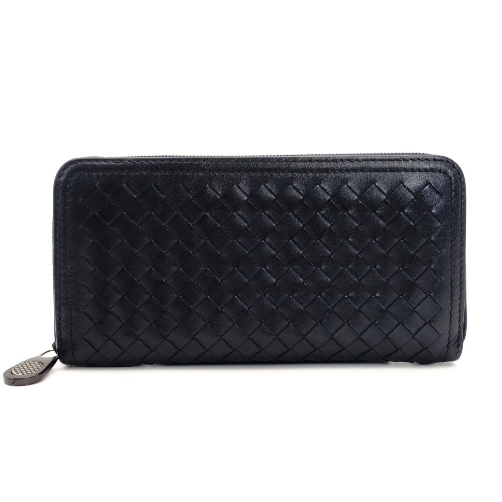 Bottega Veneta Intrecciato Navy Long Wallet Leather Wallet Men's With Box 7-7-883