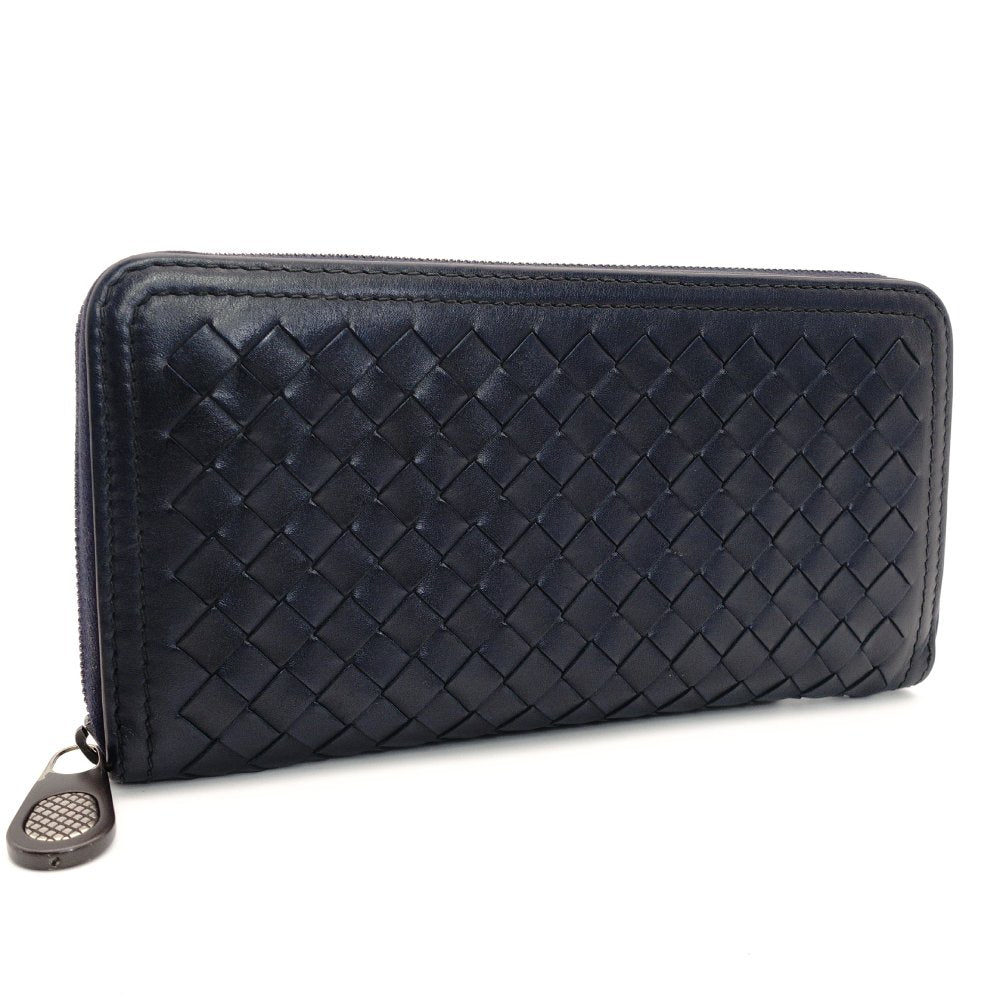 Bottega Veneta Intrecciato Navy Long Wallet Leather Wallet Men's With Box 7-7-883