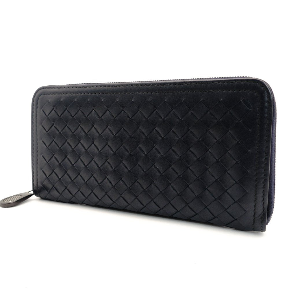 Bottega Veneta Intrecciato Navy Long Wallet Leather Wallet Men's With Box 7-7-883