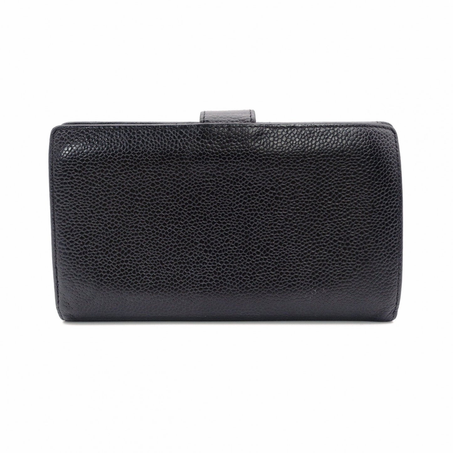 CHANEL Long Wallet Leather Black Caviar Skin Coin Purse Wallet