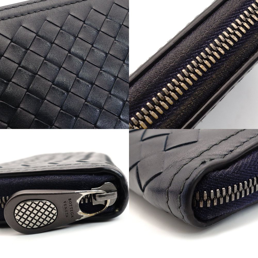 Bottega Veneta Intrecciato Navy Long Wallet Leather Wallet Men's With Box 7-7-883