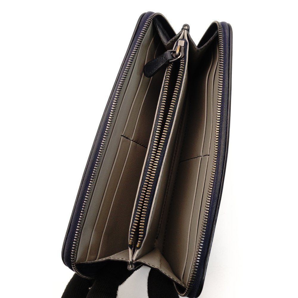 Bottega Veneta Intrecciato Navy Long Wallet Leather Wallet Men's With Box 7-7-883