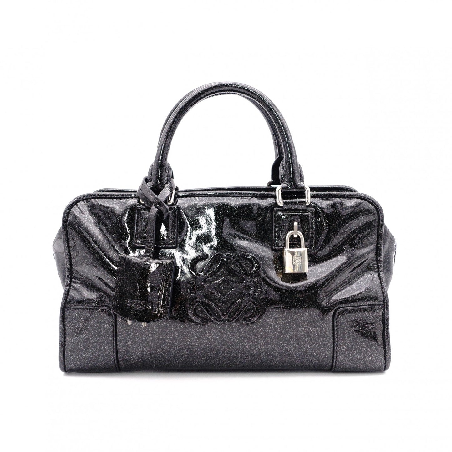 LOEWE Amazonas 28 Handbag, Patent Leather, Black with Glitter Charm