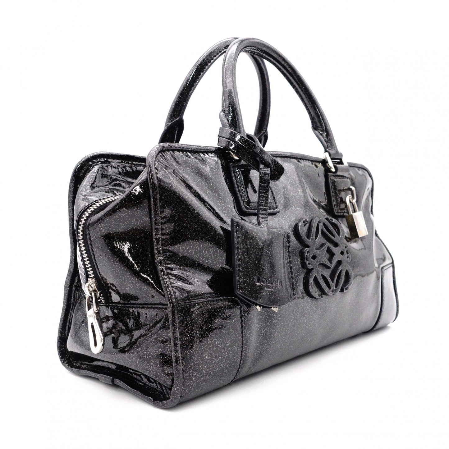 LOEWE Amazonas 28 Handbag, Patent Leather, Black with Glitter Charm