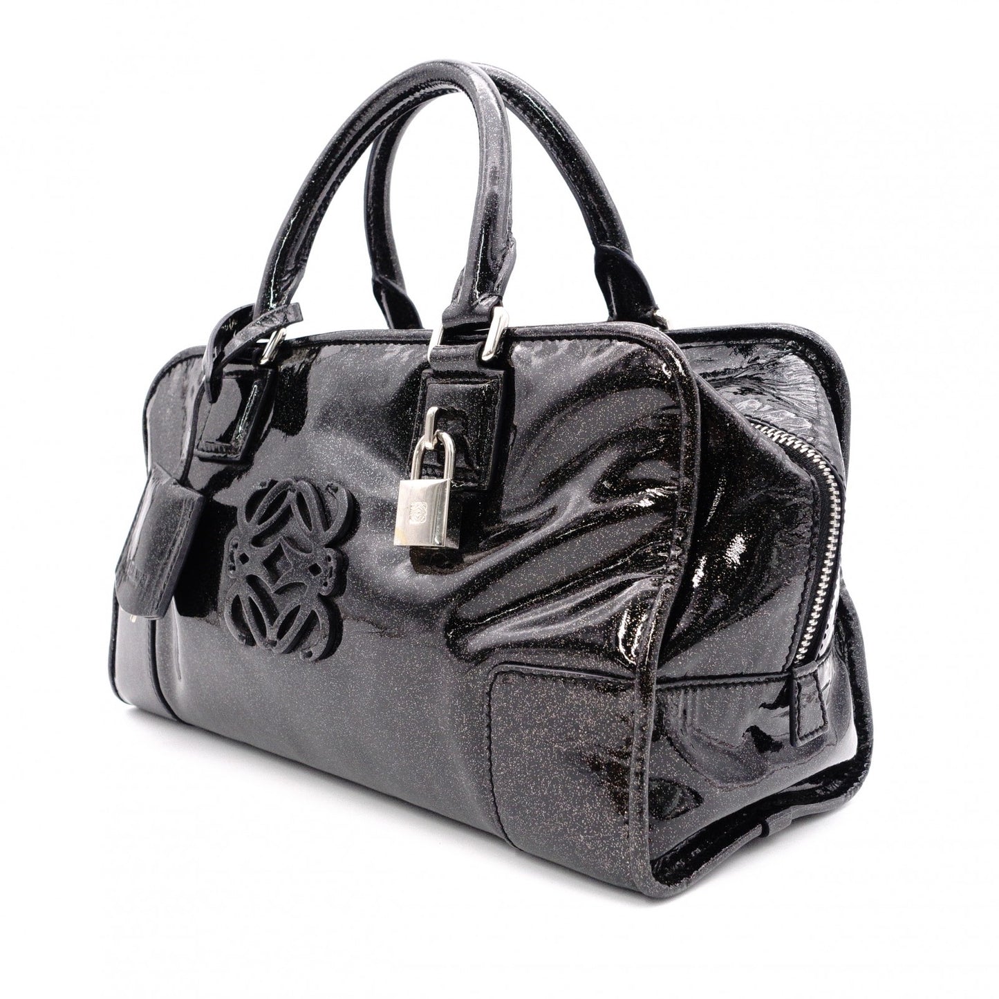 LOEWE Amazonas 28 Handbag, Patent Leather, Black with Glitter Charm