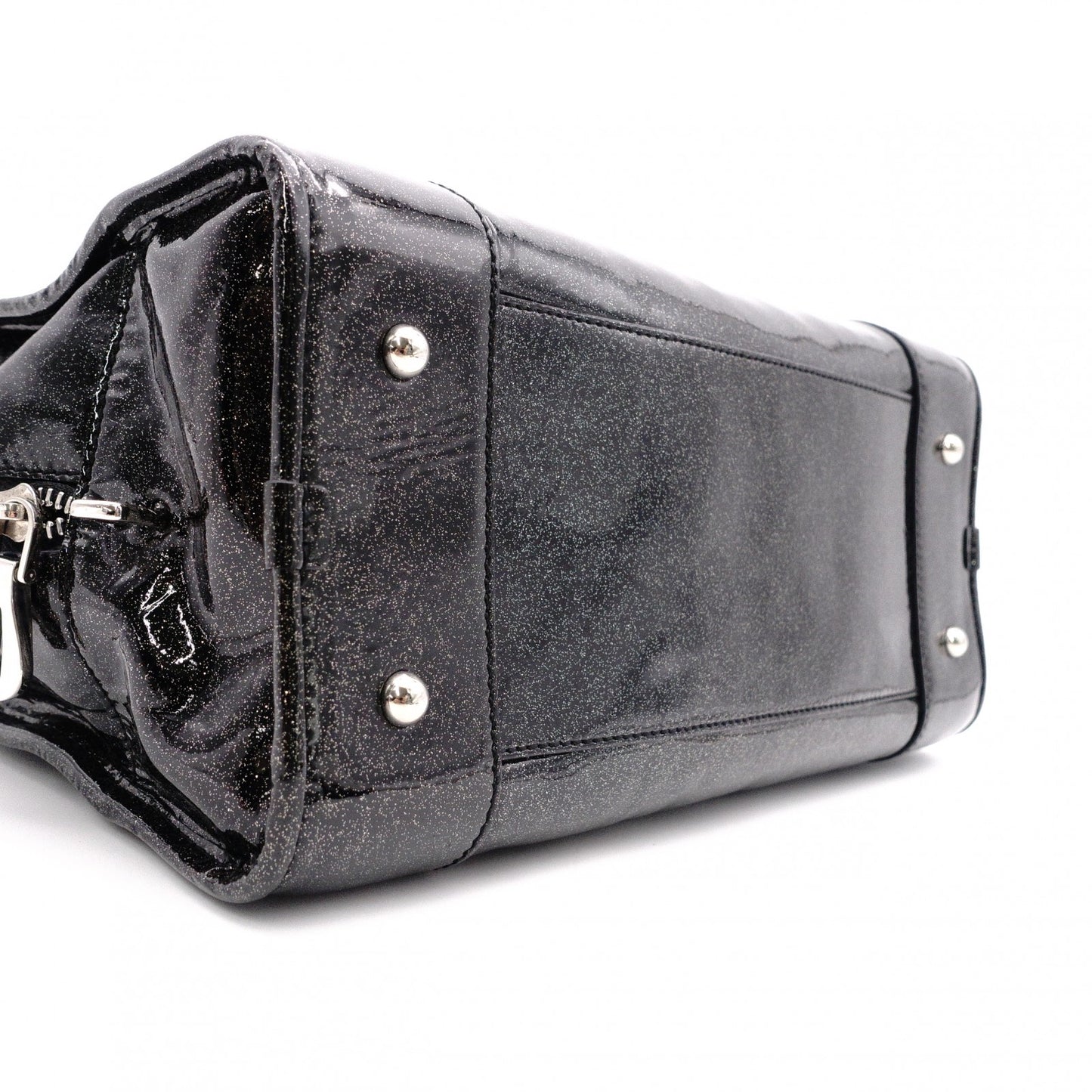 LOEWE Amazonas 28 Handbag, Patent Leather, Black with Glitter Charm