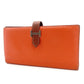 HERMES Béan Soufflé Orange × Brown Leather Silver Hardware Q Stamped Long Wallet Wallet 7-10-472