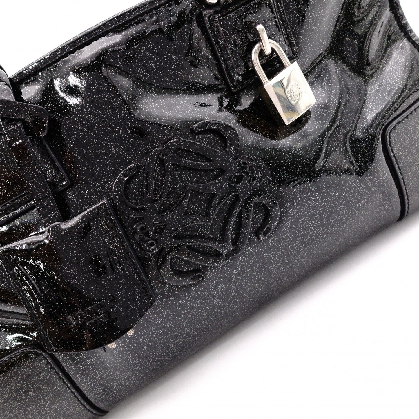 LOEWE Amazonas 28 Handbag, Patent Leather, Black with Glitter Charm