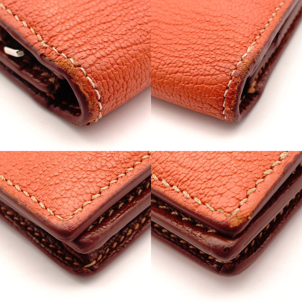 HERMES Béan Soufflé Orange × Brown Leather Silver Hardware Q Stamped Long Wallet Wallet 7-10-472