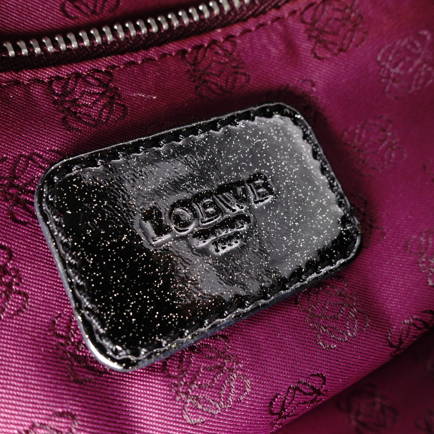LOEWE Amazonas 28 Handbag, Patent Leather, Black with Glitter Charm