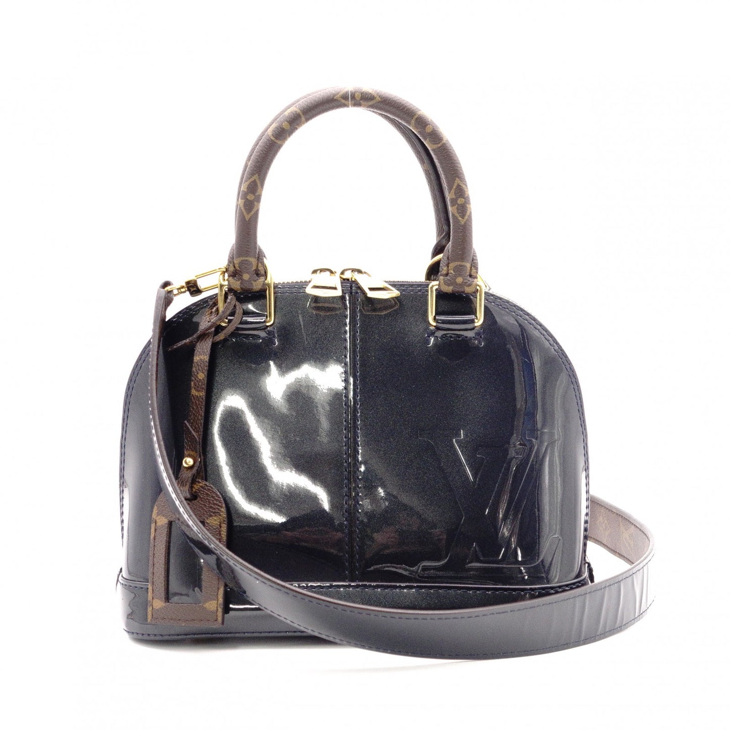 LOUIS VUITTON Alma BB Monogram Vernis Handbag, PVC, Navy, 2-Way