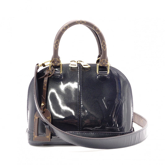 LOUIS VUITTON Alma BB Monogram Vernis Handbag, PVC, Navy, 2-Way
