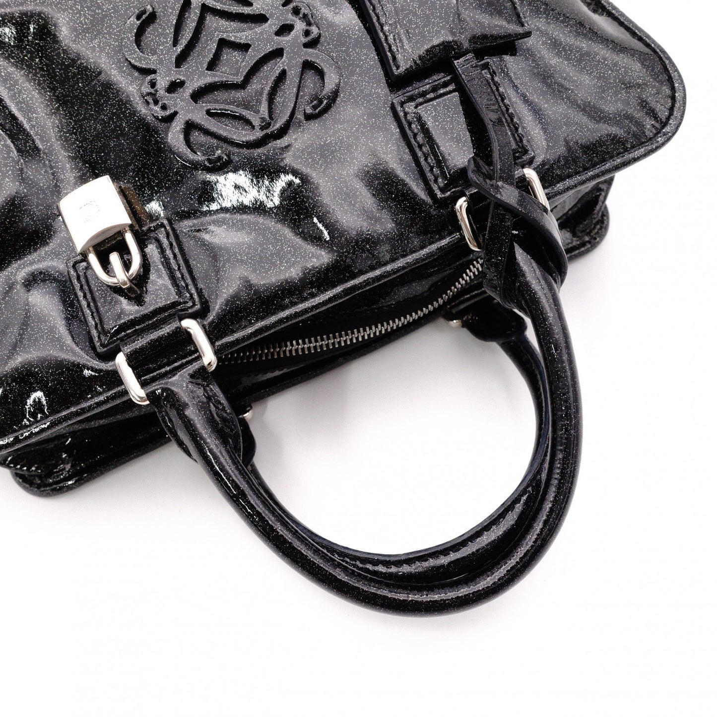 LOEWE Amazonas 28 Handbag, Patent Leather, Black with Glitter Charm