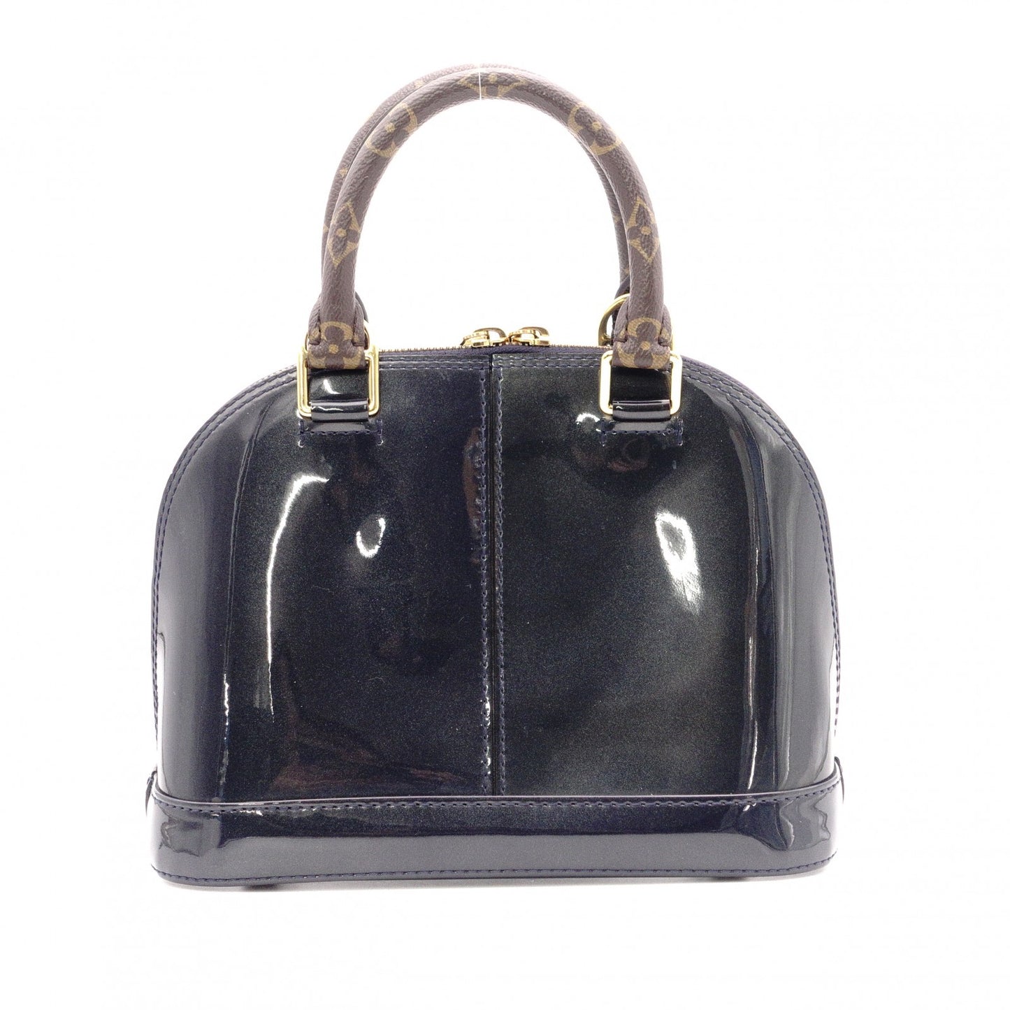 LOUIS VUITTON Alma BB Monogram Vernis Handbag, PVC, Navy, 2-Way