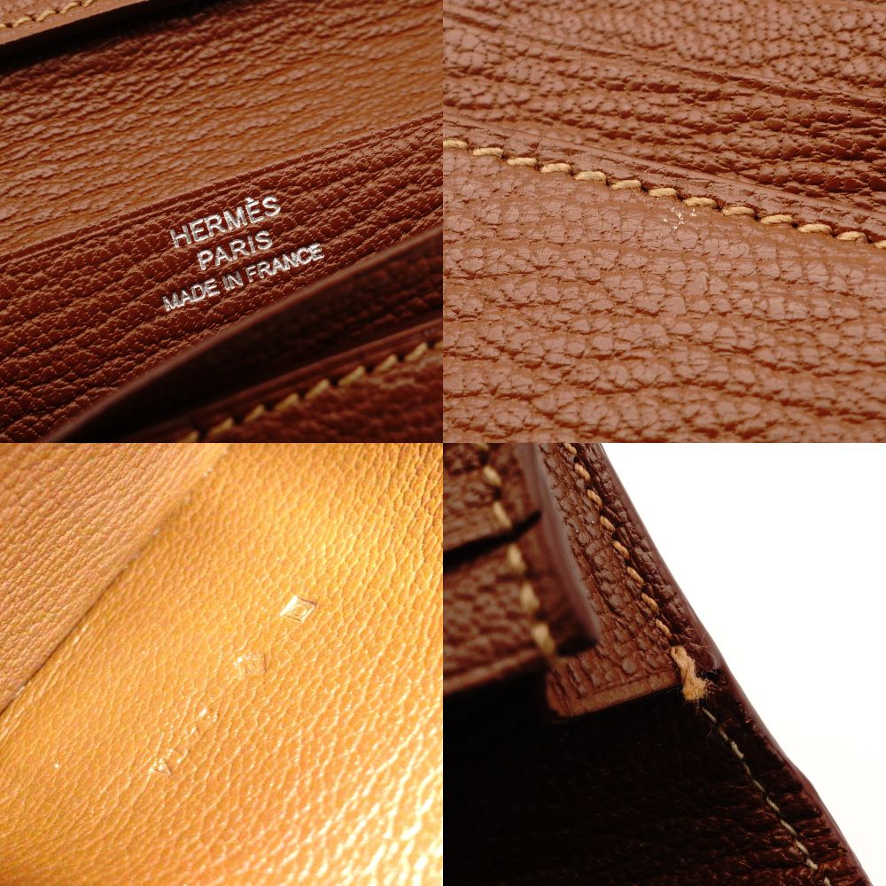 HERMES Béan Soufflé Orange × Brown Leather Silver Hardware Q Stamped Long Wallet Wallet 7-10-472