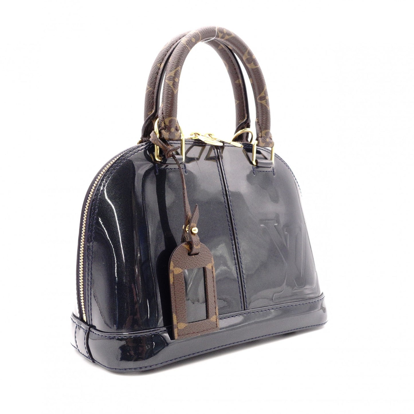 LOUIS VUITTON Alma BB Monogram Vernis Handbag, PVC, Navy, 2-Way