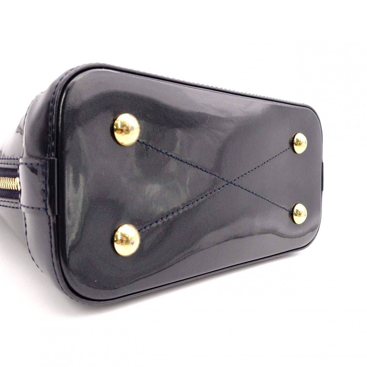 LOUIS VUITTON Alma BB Monogram Vernis Handbag, PVC, Navy, 2-Way