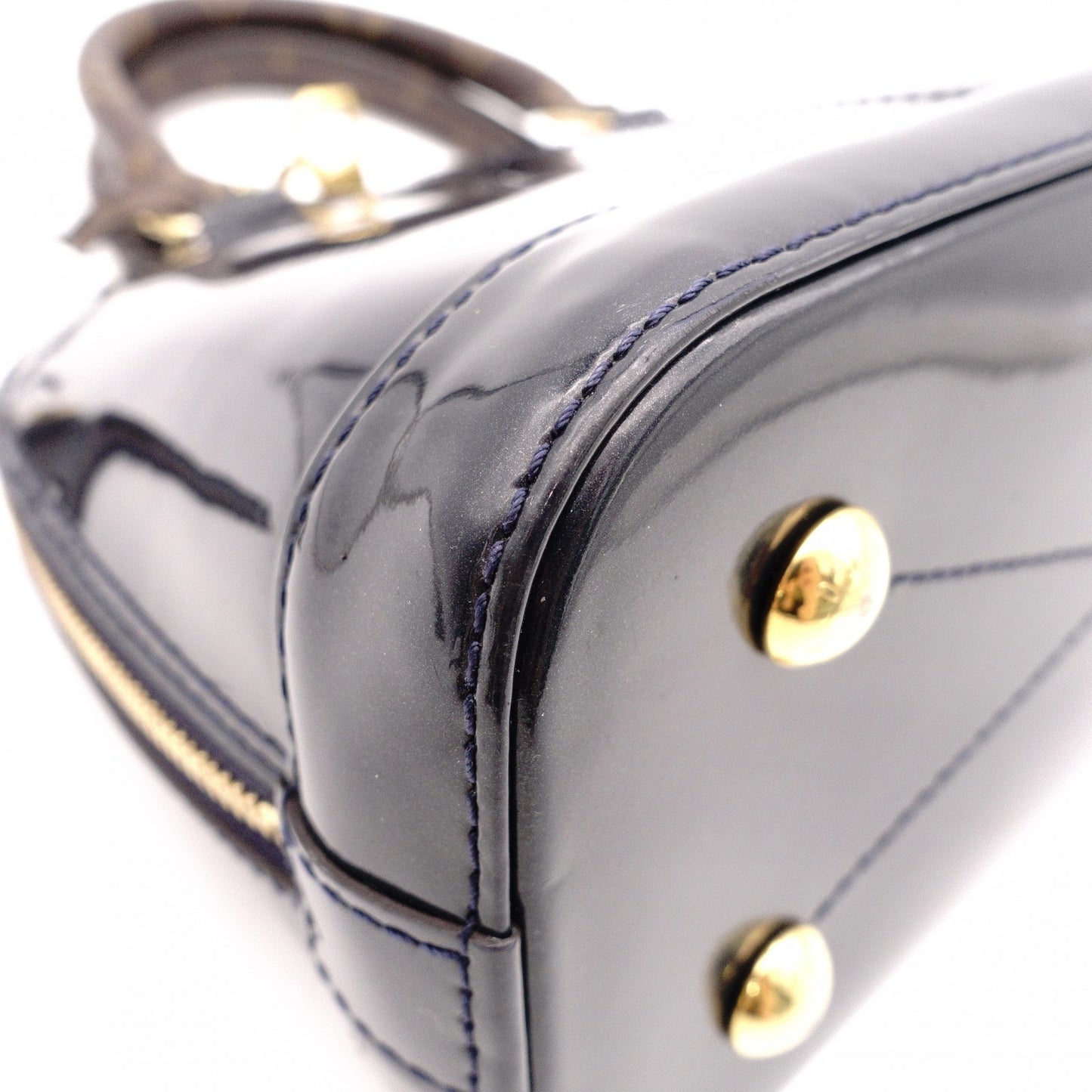 LOUIS VUITTON Alma BB Monogram Vernis Handbag, PVC, Navy, 2-Way