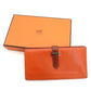 HERMES Béan Soufflé Orange × Brown Leather Silver Hardware Q Stamped Long Wallet Wallet 7-10-472
