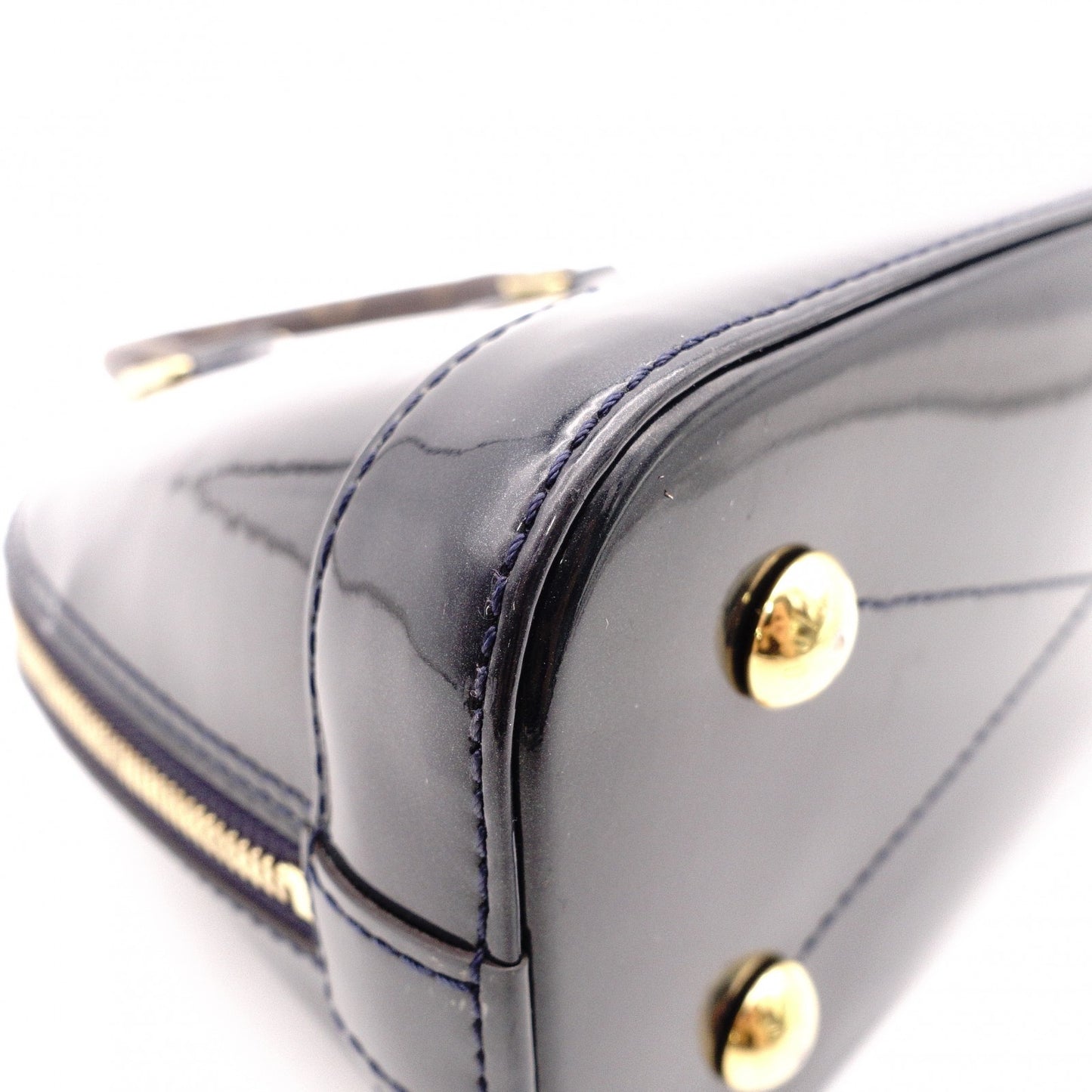 LOUIS VUITTON Alma BB Monogram Vernis Handbag, PVC, Navy, 2-Way