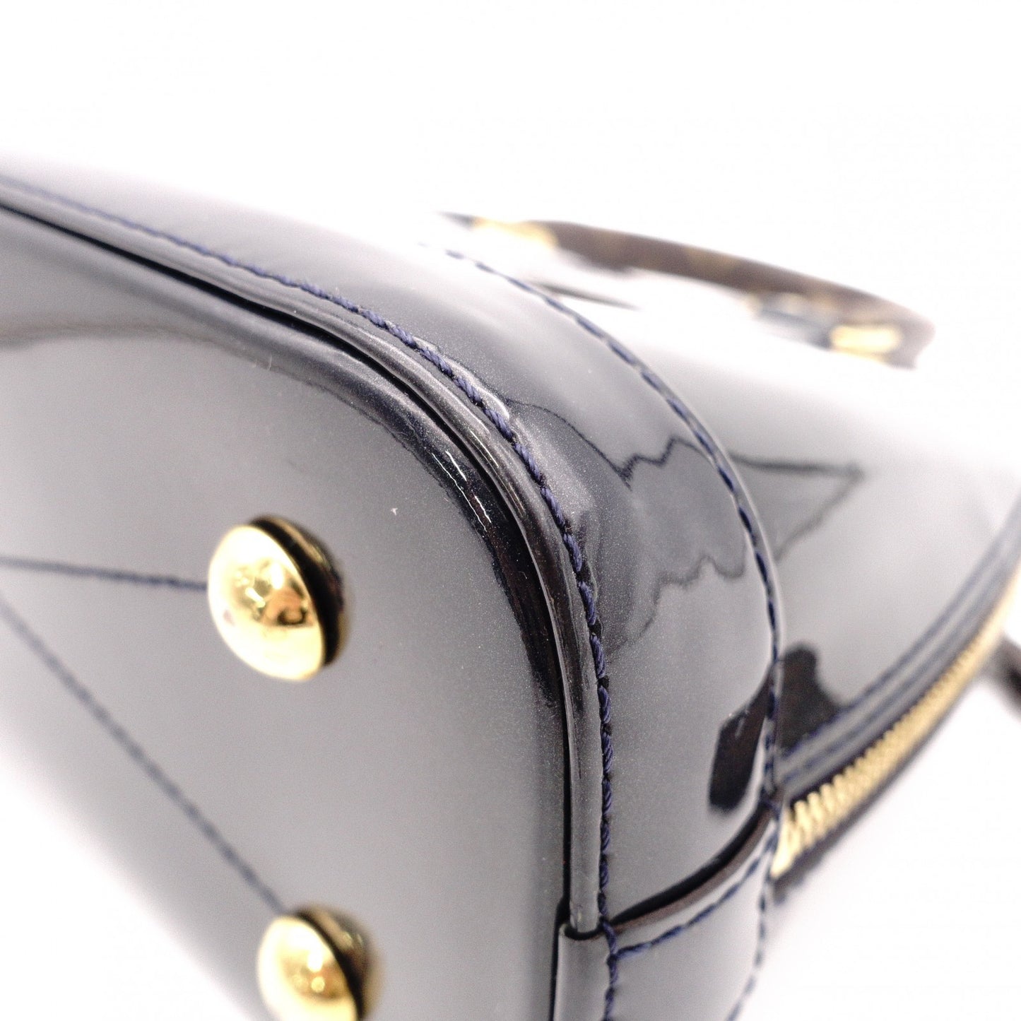 LOUIS VUITTON Alma BB Monogram Vernis Handbag, PVC, Navy, 2-Way