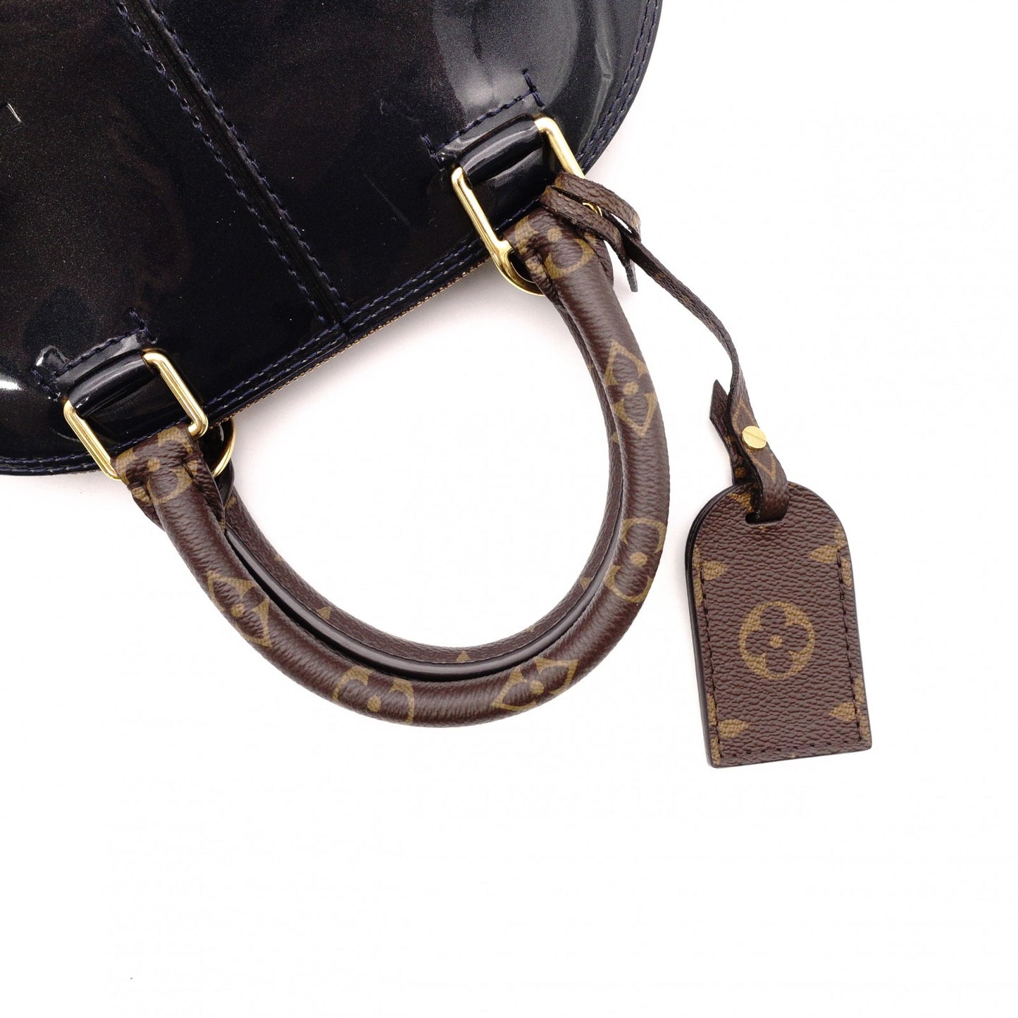 LOUIS VUITTON Alma BB Monogram Vernis Handbag, PVC, Navy, 2-Way