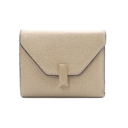 Valextra Iside Wallet, Tri-fold Wallet, Leather, Beige, Gold Hardware, Wallet