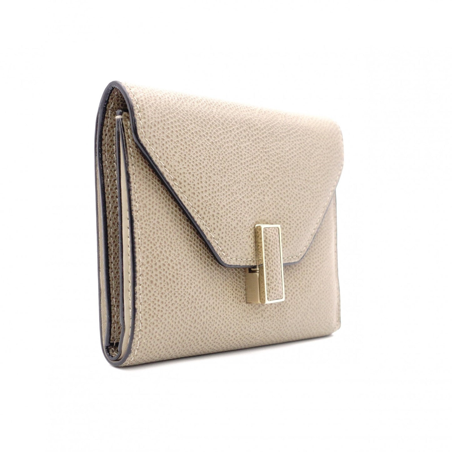 Valextra Iside Wallet, Tri-fold Wallet, Leather, Beige, Gold Hardware, Wallet
