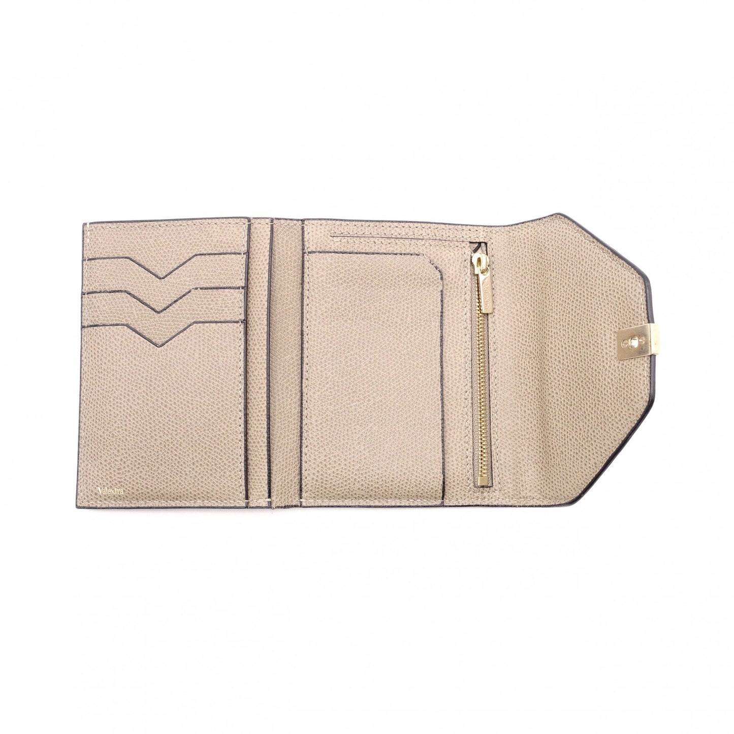 Valextra Iside Wallet, Tri-fold Wallet, Leather, Beige, Gold Hardware, Wallet
