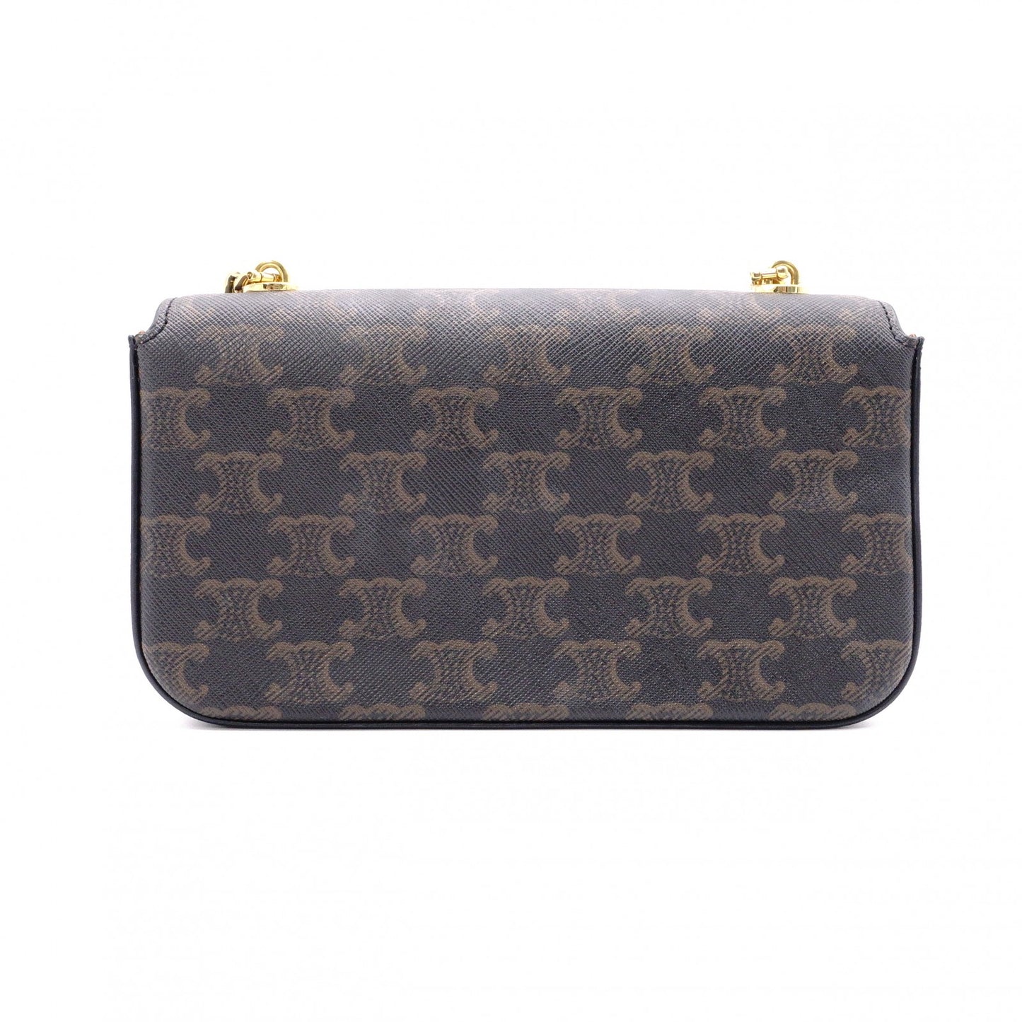 CELINE Claude Shoulder Bag, PVC, Brown, Logo, Gold Hardware