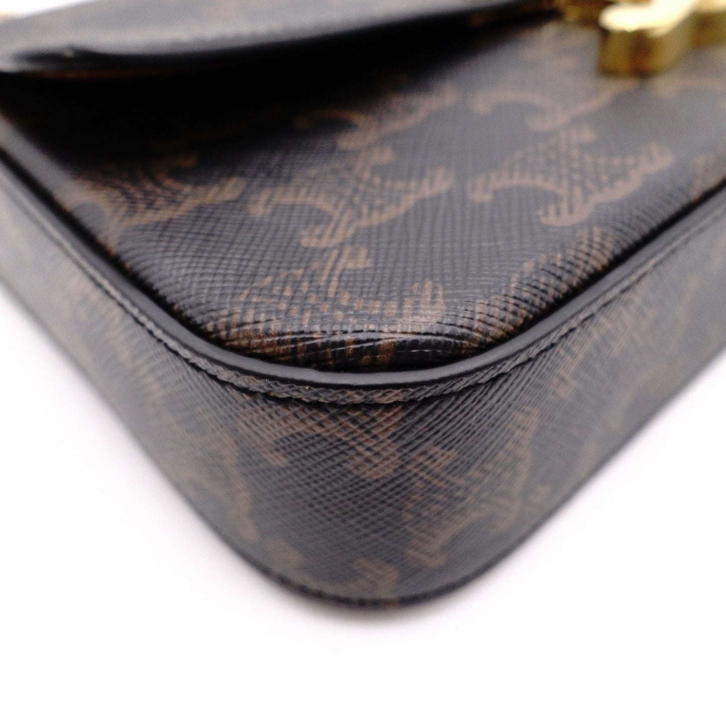 CELINE Claude Shoulder Bag, PVC, Brown, Logo, Gold Hardware