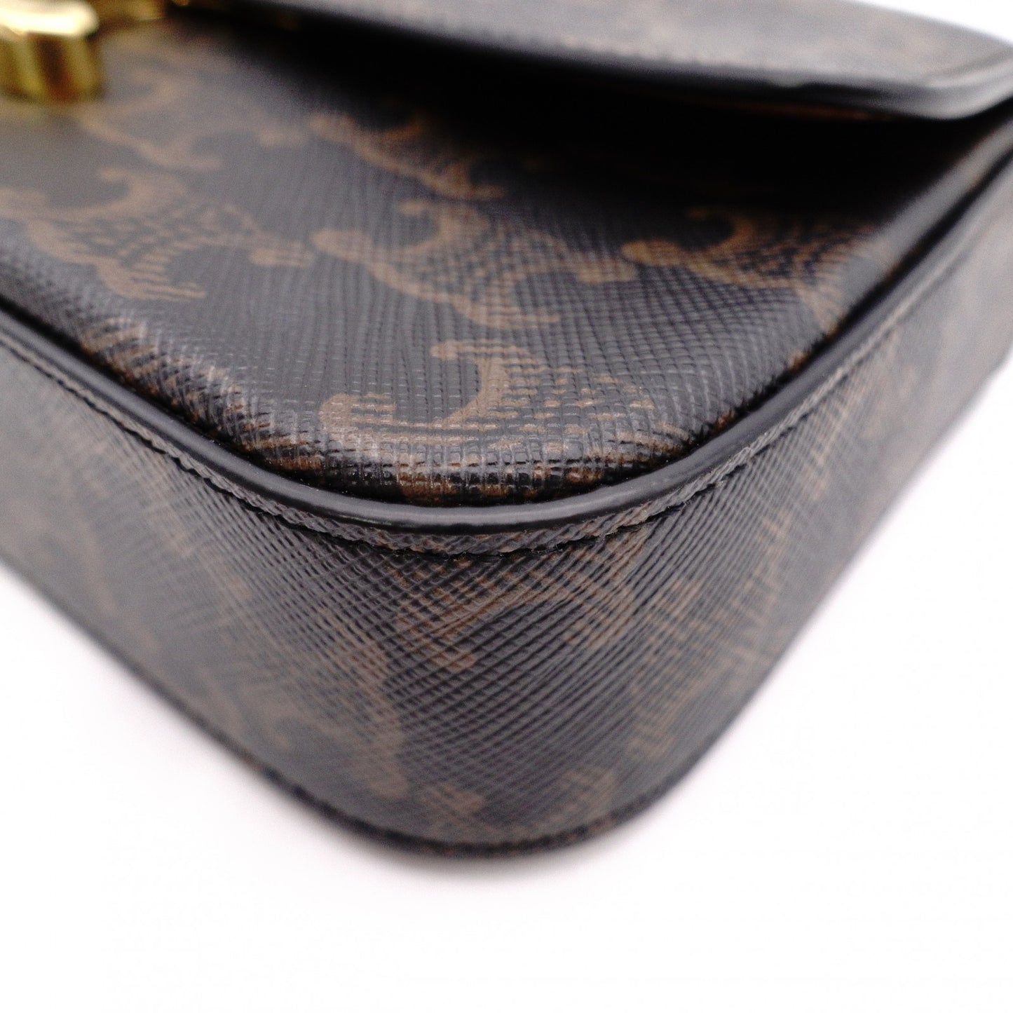 CELINE Claude Shoulder Bag, PVC, Brown, Logo, Gold Hardware