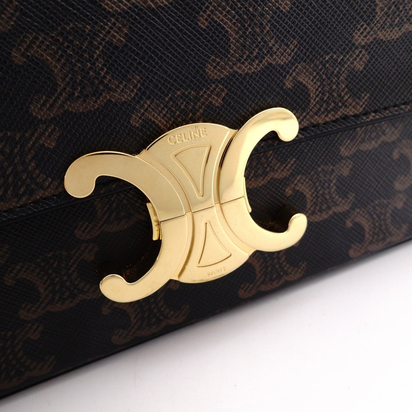 CELINE Claude Shoulder Bag, PVC, Brown, Logo, Gold Hardware