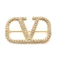 VALENTINO V Logo Signature Rhinestone Brooch Gold With Box 7-9-664