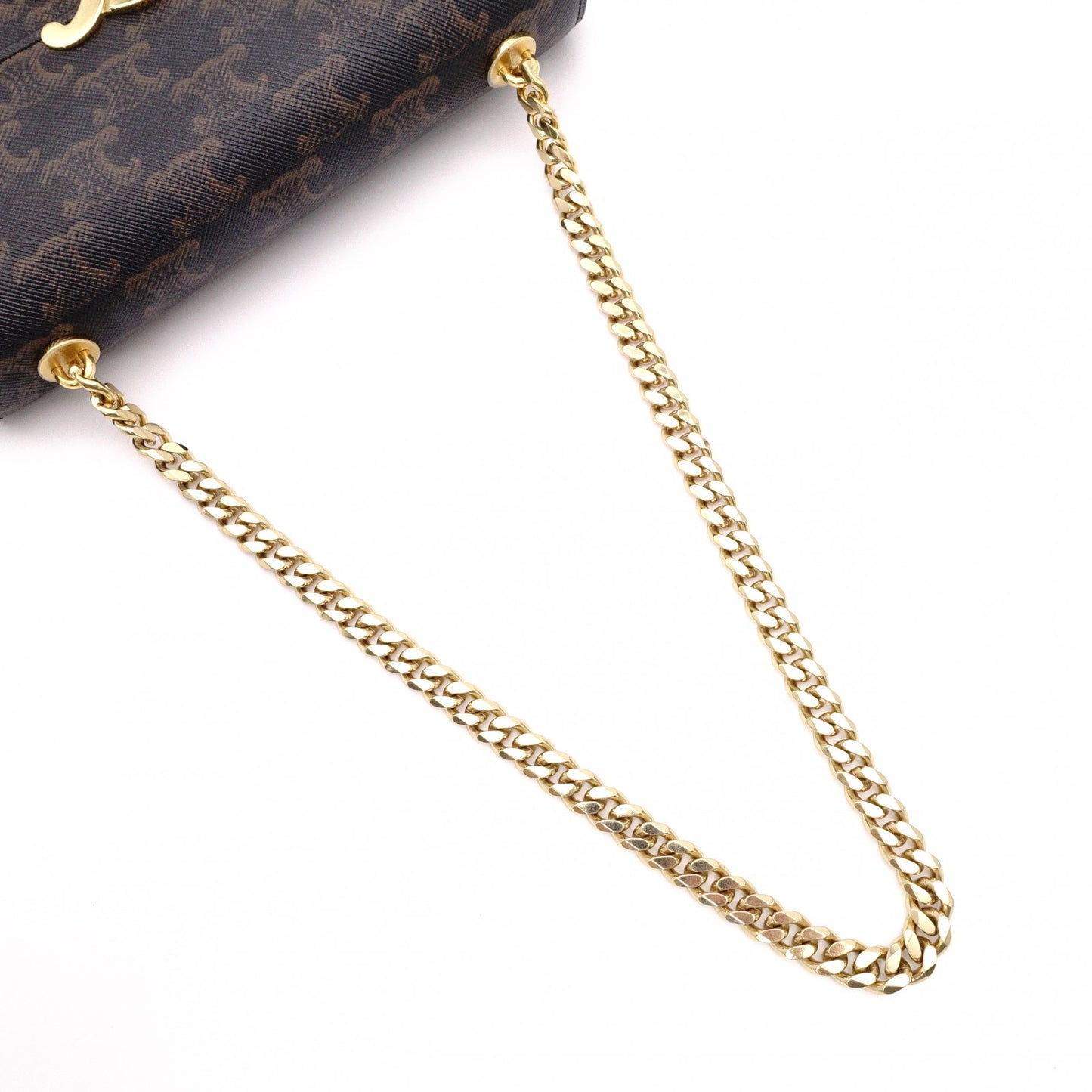 CELINE Claude Shoulder Bag, PVC, Brown, Logo, Gold Hardware