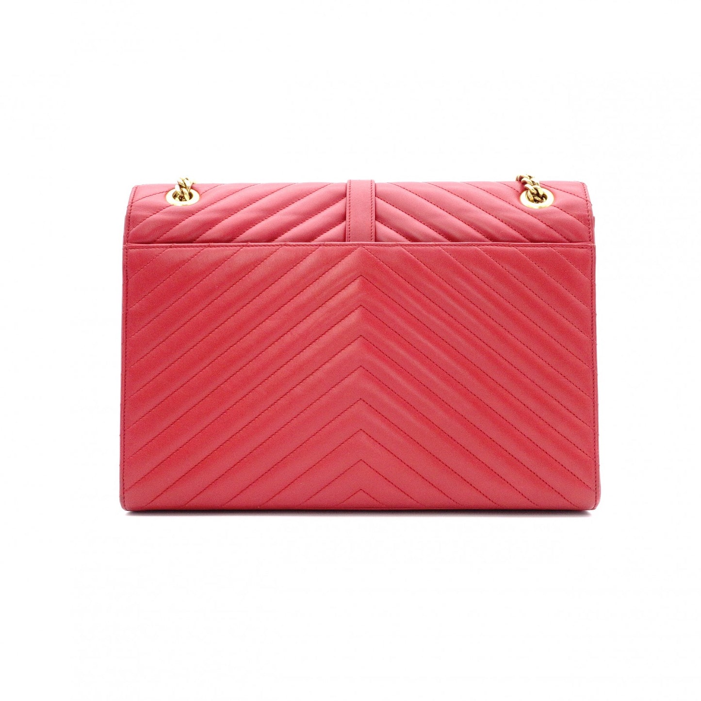 SAINT LAURENT Envelope Chevron Shoulder Bag, Leather, Red, Gold Hardware