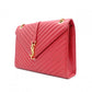 SAINT LAURENT Envelope Chevron Shoulder Bag, Leather, Red, Gold Hardware