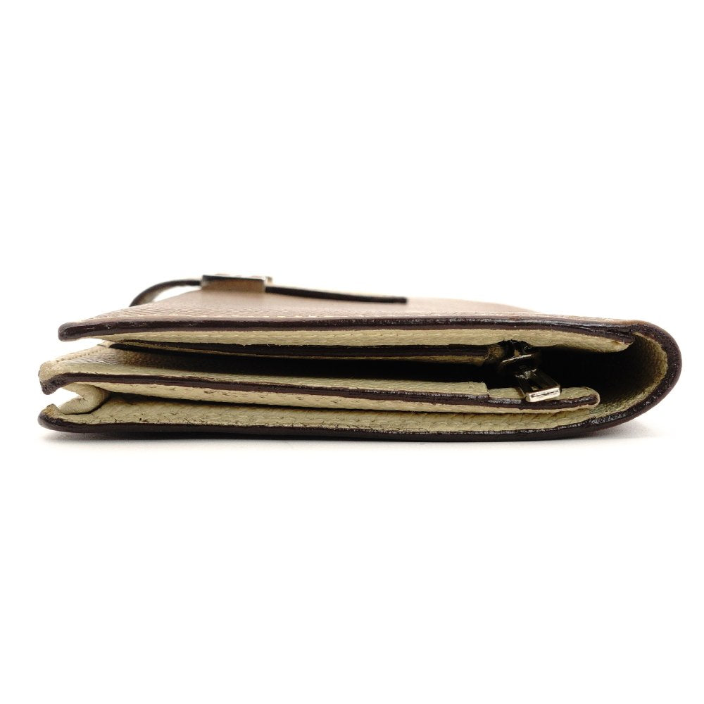 HERMES Béan Soufflé Beige × Brown Leather Silver Hardware □A Stamped Long Wallet Wallet 7-10-581
