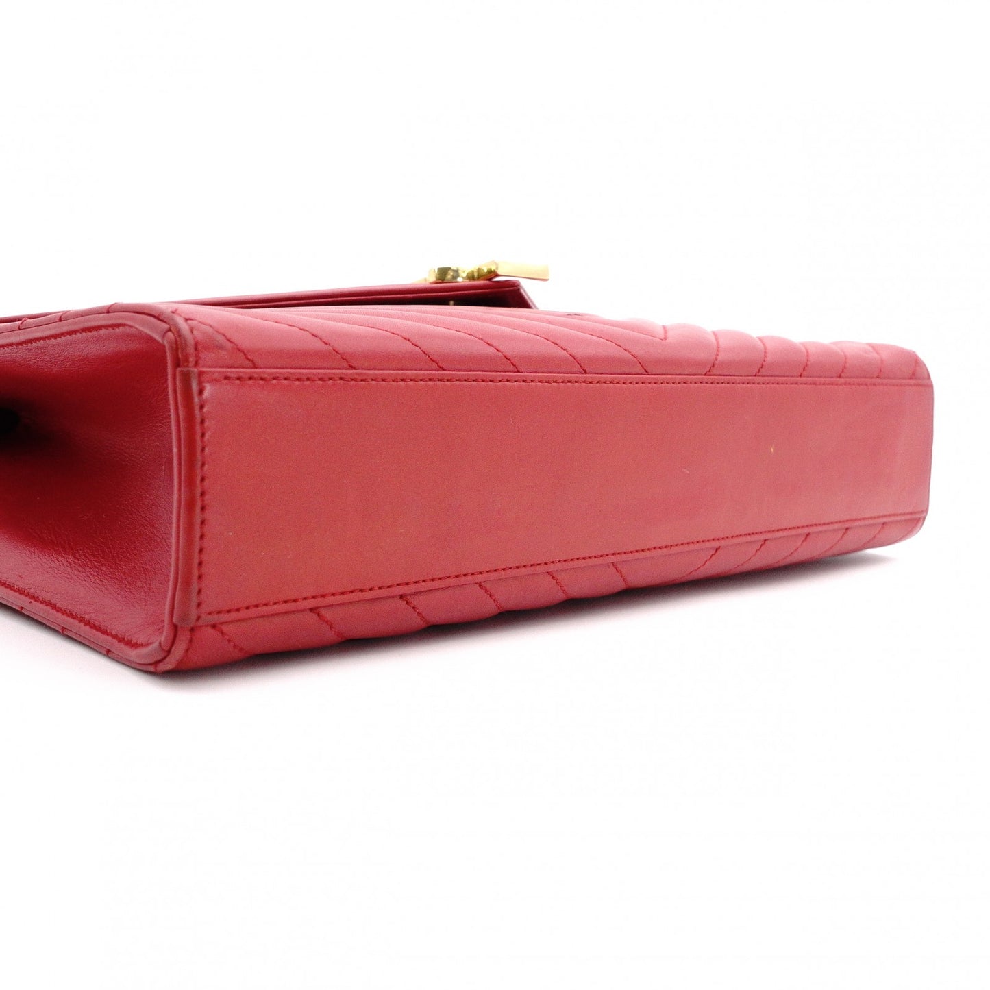 SAINT LAURENT Envelope Chevron Shoulder Bag, Leather, Red, Gold Hardware